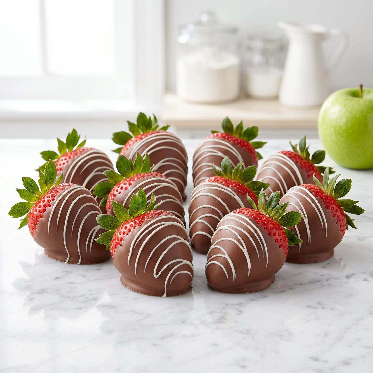 Chocolate-covered strawberries with white chocolate drizzle